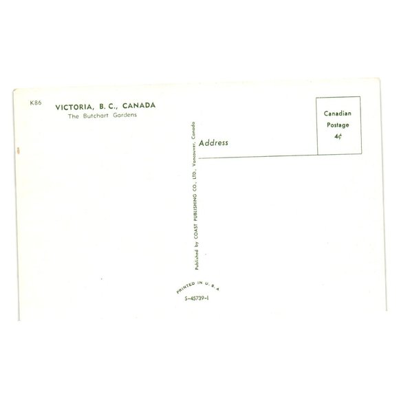 Vintage Postcard Butchart Gardens Victoria British Columbia Canada Landscape - Picture 2 of 2